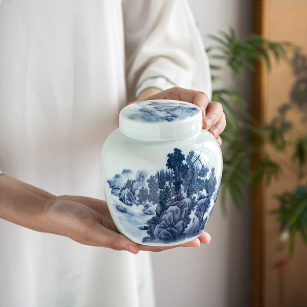 Słoik na cukier ceramiczny pojemnik do przechowywania herbaty słoik kuchnia przyprawy zamknięty chiński zestaw podwójne pudełko prezentowe pojemnik na herbatę (pojedyncza puszka (niebieski))