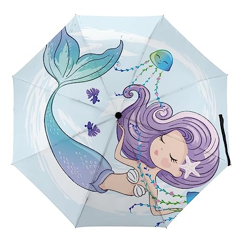 Paraguas Plegable Compacto Sirena Paraguas De Viaje De Viento Automático Para Hombre Y Mujer