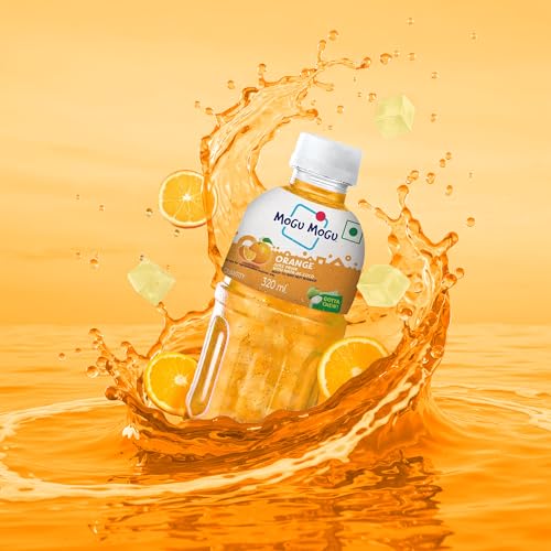 Image of Mogu Mogu Orange Juice with Nata de Coco Jelly 320ml (Pack of 6), Refreshing Tropical Thai-Made Sip & Chew Beverage