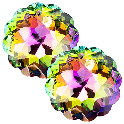 Prefdo 2PCS AB Color Crystal Suncatcher Datura Shaped Pendant Rainbow Maker Feng Shui Hanging Prism DIY Craft for Garden Home Car Wedding Christmas Decoration (45mm/1.77in)