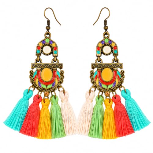 Image of Young & Forever Gift Boho Carnival Sea Island Long Tassel Earrings Handmade Beaded Bohemian Women Statement Beads Dangle Earrings Ethnic Jewelry Fringe Earrings