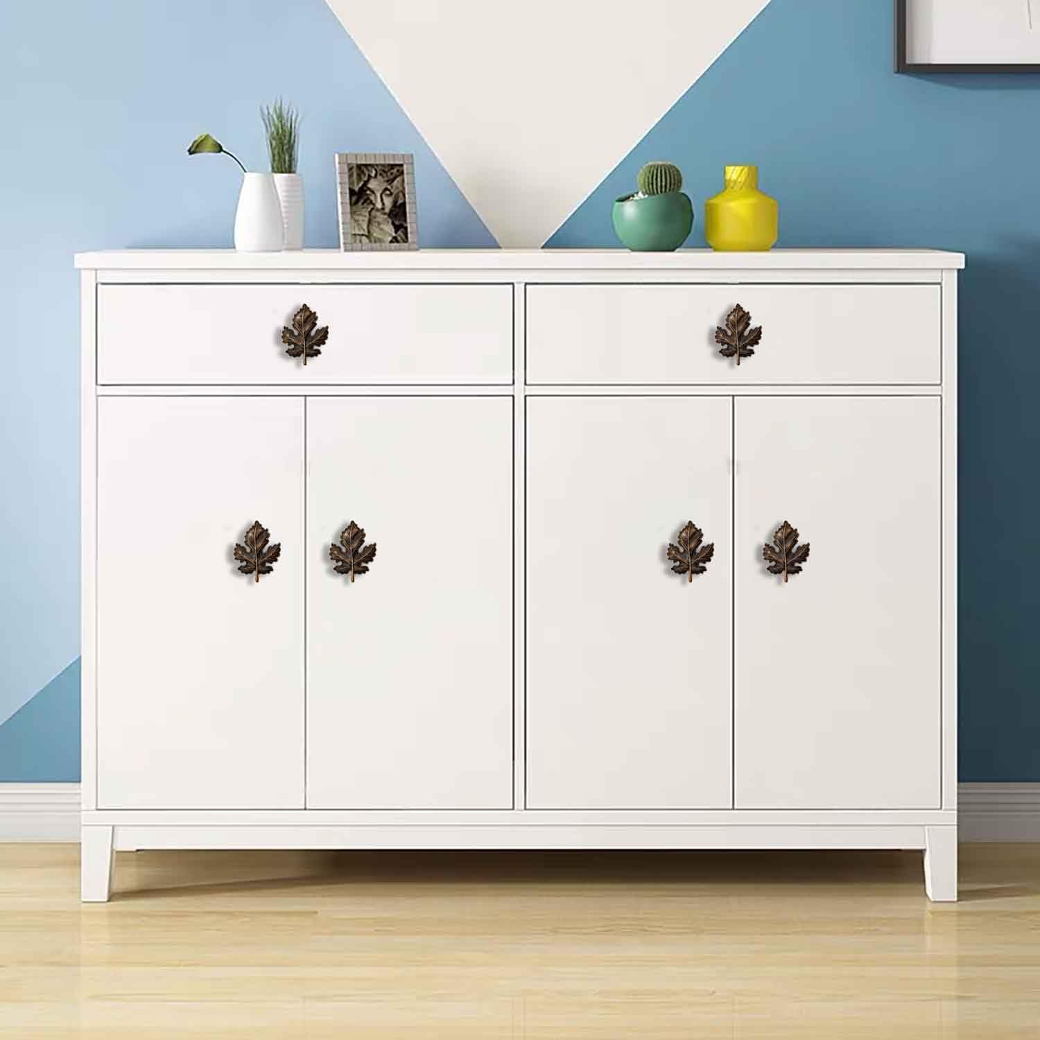 4PCS Creative Maple Leaf Handle, Zinc Alloy Cabinet Knobs Metal Drawer Knobs Decorative Furniture Drawer Knobs Dresser Garden Farmhouse Theme Handles Hardware (Brown)