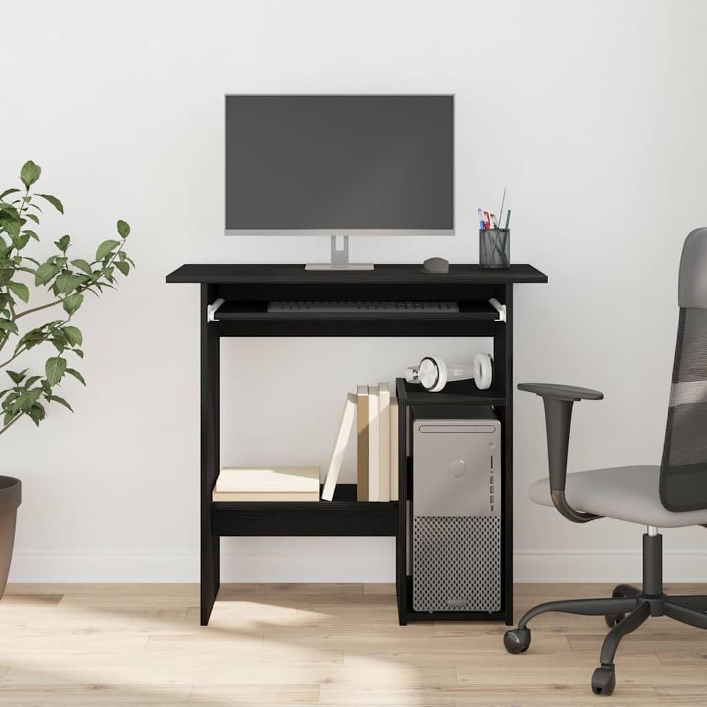 Scrivania nera effetto rovere, 80 x 45 x 74 cm, scrivania per computer in legno con scomparto, tavolo da ufficio moderno, piccolo tavolo da lavoro per casa e studio