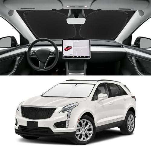 Image of Custom Fit Windshield Sun Shade for Cadillac XT5 2017-2026 | Blocks UV Rays and Sun Heat, Helps Reduce Interior Temperature, Protects Dashboard from Fading, Folds Easily for Storage