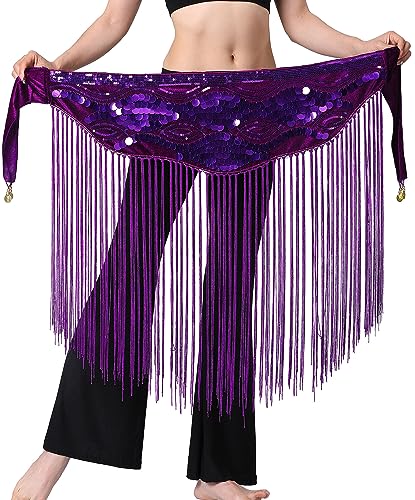 SEAUR Falda para mujer de danza del vientre, pañuelo con lentejuelas y flecos, cinturón de baile latino, falda con brillo, falda para rumba, chacha, borla, falda de baile, Talla única