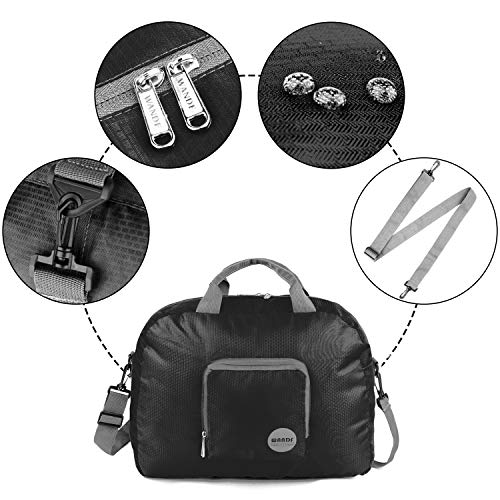 WANDF Foldable Travel Duffel Bag Luggage Sports Gym Water Resistant Nylon, D-black 20l, 20L - Thumbnail 6