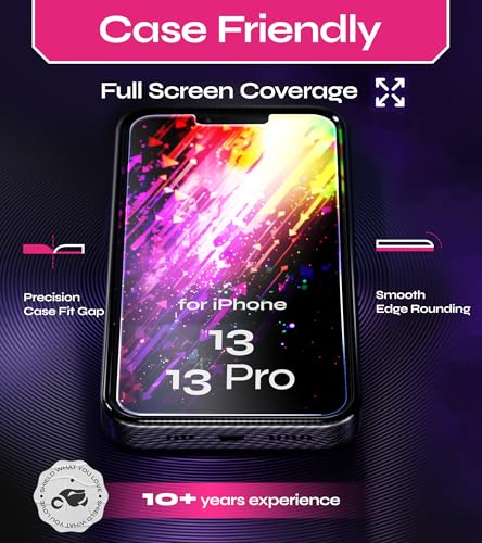 Image of Defenslim Screen Protector for iPhone 13 /13 Pro (2Pack), Easy Auto-Align Install Kit, 6.1 inch Tempered Glass, 9H Hardness, Ultra HD Clear, Case Friendly, EasyShield