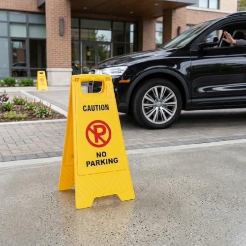 Image of AIR O MATIC Plastic NO PARKING Caution Standing Board | Foldable Warning Display Sign | High Visibility Safety Sign for Parking Area, Office, Mall, Hotel & Commercial Use