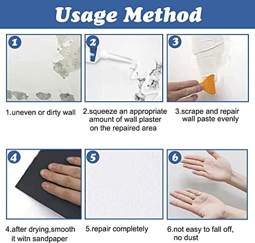 Deuvuo Spachtelmasse Weiß Innen, Wand Reparatur Reparaturspachtel Set Für Löcher Wand Füllen, Bohrlöcher Verschließen & Wandfarbe Ausbessern Weiß – Fertigspachtel mit Spachtel, Schleifpapier & Flicken