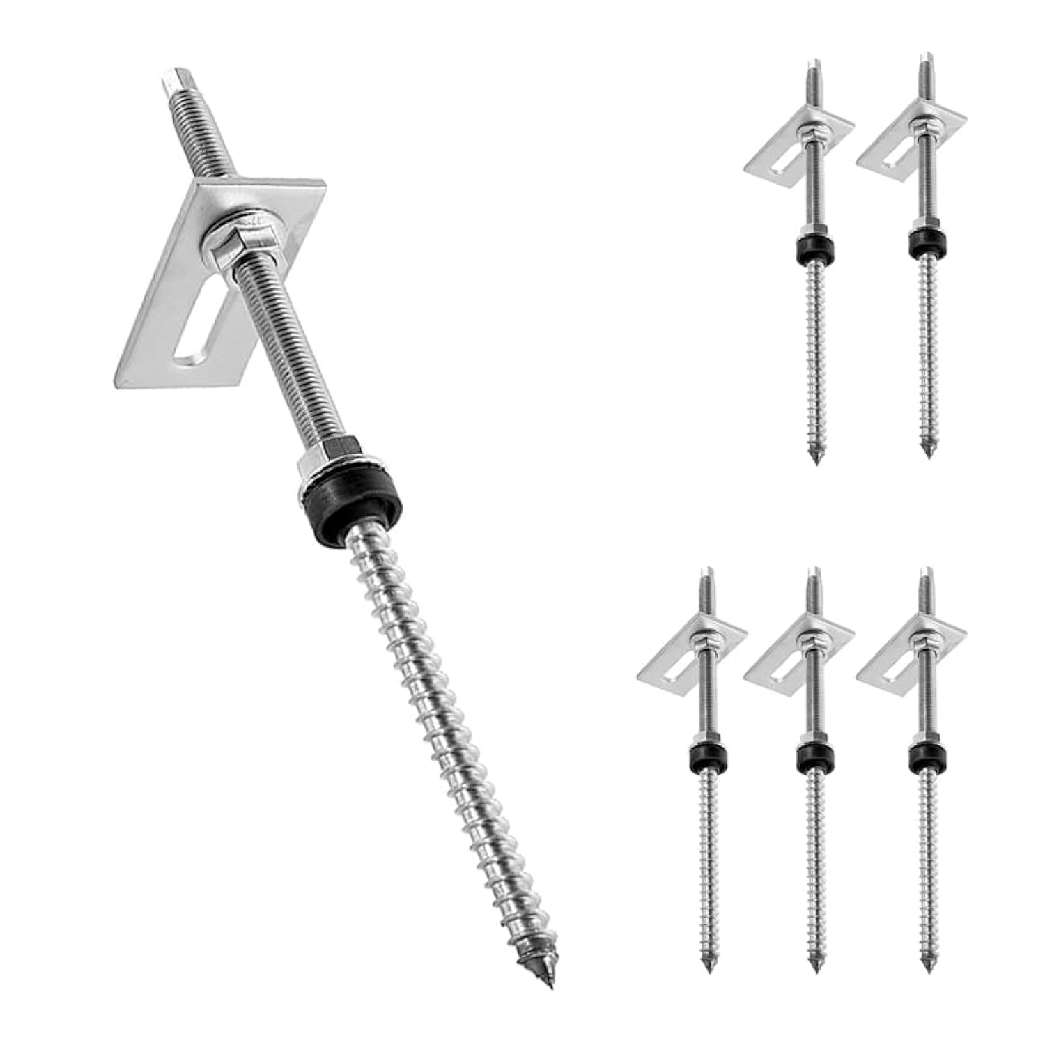 Lot de 6 vis à double filetage M10 x 200 mm Installation PV en acier inoxydable réglable en hauteur Chevilles pour fixation solaire photovoltaïque sur les toits de bâtiments Matériau : acier