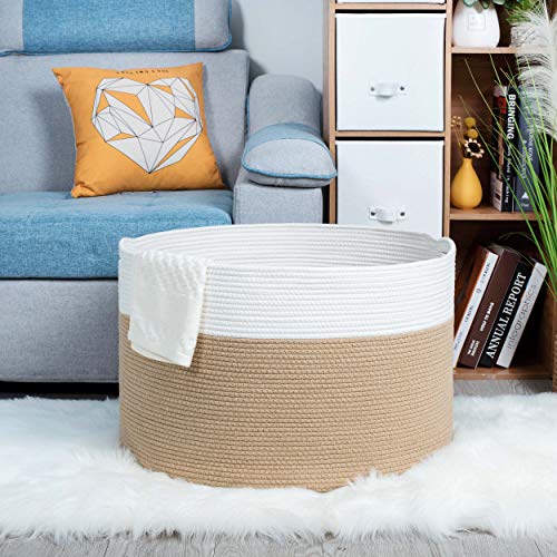 Mintwood Design Extra Large 22 X14 Inches Decorative Woven Cotton Rope Basket, Laundry Basket, Blanket Basket, Baby And Dog Toy Storage Baskets Bin, Kid Laundry Hamper, Towel Basket, Beige #TOP6