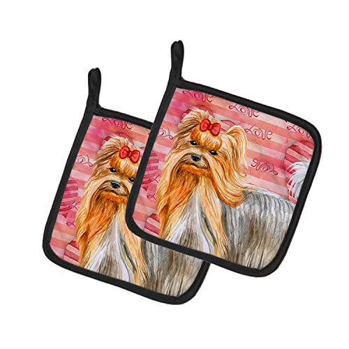 Caroline's Treasures BB9772PTHD Yorkshire Terrier Love Pair of Pot Holders, Red Kitchen Heat Resistant Pot Holders Sets Oven Hot Pads for Cooking Baking BBQ, 7 1/2 x 7 1/2