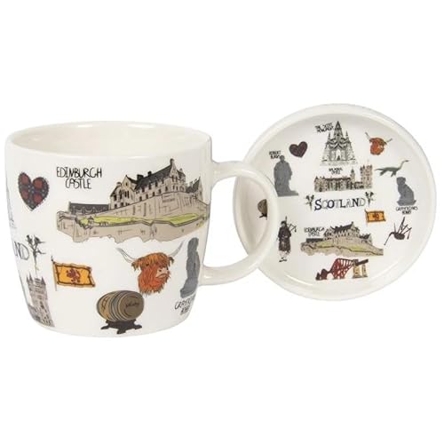 The Leonardo Collection Scottish Sketch Mug & Coaster for Hot Drinks | Fine China Printed Coffee Cups for Kitchen & Home | Reusable Tea and Coffee Mugs for Every Occasion & All Type of Drinks