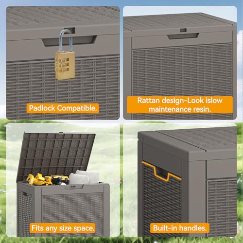 31 Gallon Waterproof Resin Deck Box with Lockable Lid for Indoor and Outdoor Storage - Grey