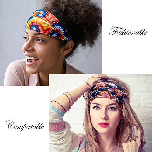 8 Pieces African Headband Stretchy Boho Print Headband Yoga Sports Workout Wide Headwrap Elastic Twisted Knot Turban Hairband For Women Girls Hair Accessories #TOP5