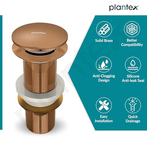 Image of Plantex Pure Brass Waste Coupling for Wash Basin /5 inch Coupling Out let System Full Thread Sink Waste Coupling (Rose Gold - Pack of 1)
