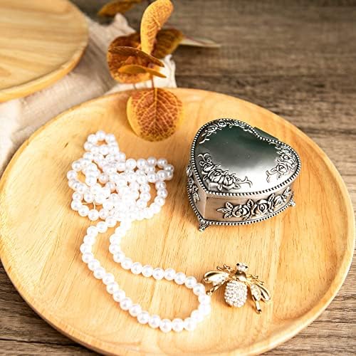Feyarl Heart Shape Jewellery Box Small Vintage Trinket Box Ring Earrings Necklace Organizer Chest Metal Gift Box for Birthday Mother's Day gift