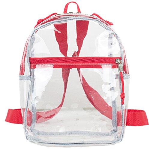 Eastsport 100% Transparent Clear Mini Backpack (10.5 By 8 By 3 Inches) With Adjustable Straps, Clear/Red #TOP1