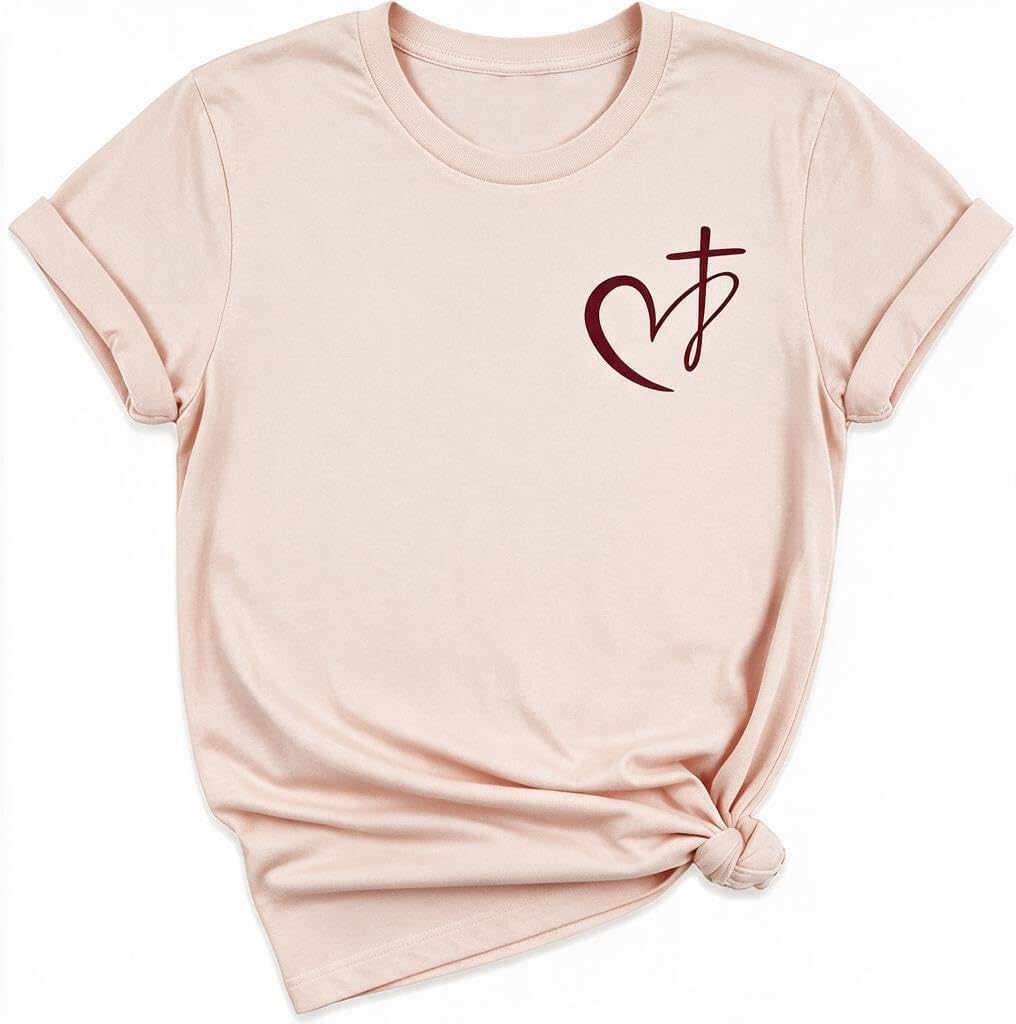 Muicy Women's Cross Heart Print Cotton Christian T-Shirts Religious Christian Tops for Summer Church 2026 image 4