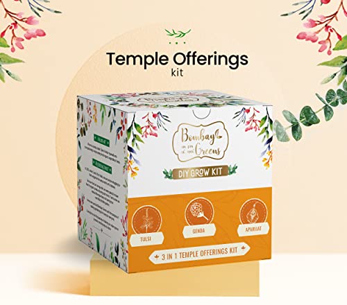 Bombay Greens 3 in 1 Temple Offerings Gardening Kit | Grow Your Own Flowers Kit - Tulsi Seeds, Marigold Seeds & Butterfly Pea Flower Plant Seeds | DIY Kit of Flower Seeds for Home Garden | Combo Seeds