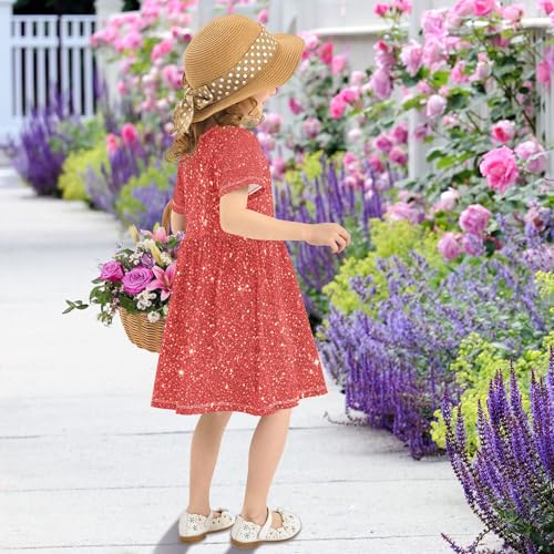 Bright Red Glitter Texture Toddler Girls Dresses 2t Summer Clothes Easter Spring Dress Children 6