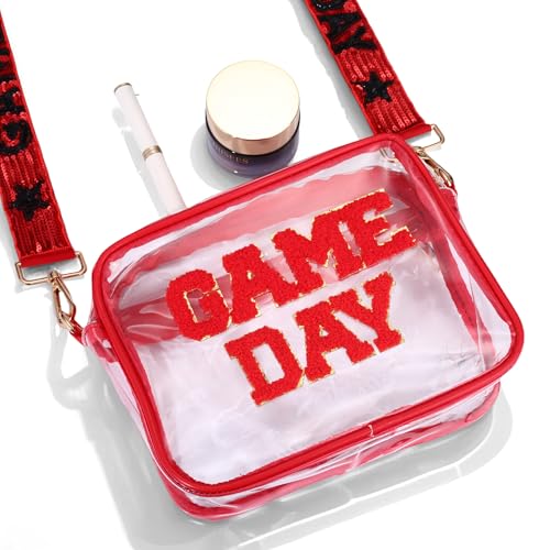 boderier Game Day Clear Bag Stadium Approved Crossbody Purse Bag Beaded Sequins Purse Strap Clear Bag for Stadium Events3