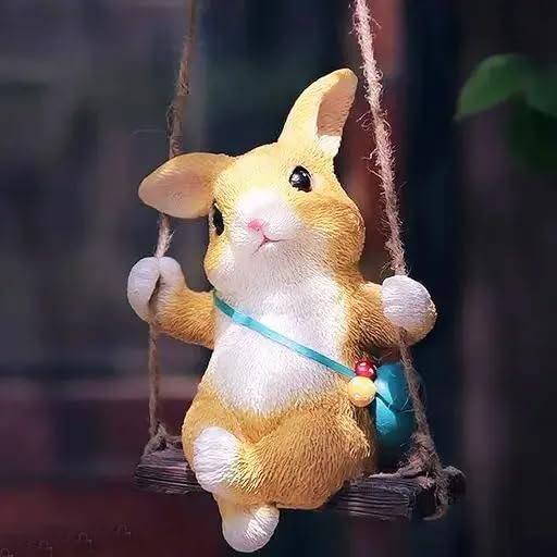 Vikarafty Small Rabbit Swing on Tree Home Garden Decor Resin Showpiece (Size 15cm)-image-14
