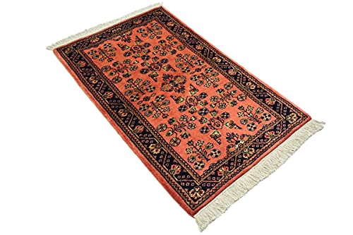 Tapis en laine de prestige Sarough à motif floral orange 90x160 cm
