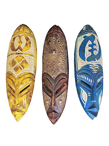 Hand carved African wall art, 3 Pack painted African American wall art Masks, a nice wooden wall art decor authentic African decor this is a unique African Sculpture - African art wall sculptures - (With embossed metal)
