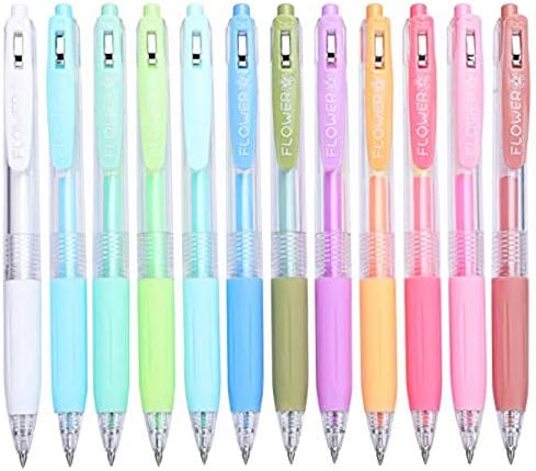 RIANCY Retractable Pastel Gel Ink Roller Ball Pens, 0.5mm Ballpoint Pen, 12 Assorted Colors, Milk Color Clip Gel Retractable Pen for Adult Coloring Books Doodling Scrapbooking Drawing (12 Pack)