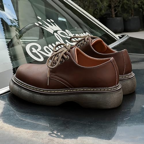 Men's Vintage Brown Leather Platform Oxfords Classic Round Toe Lace-up Derby Shoes Comfort Soft Business Dress Shoes2