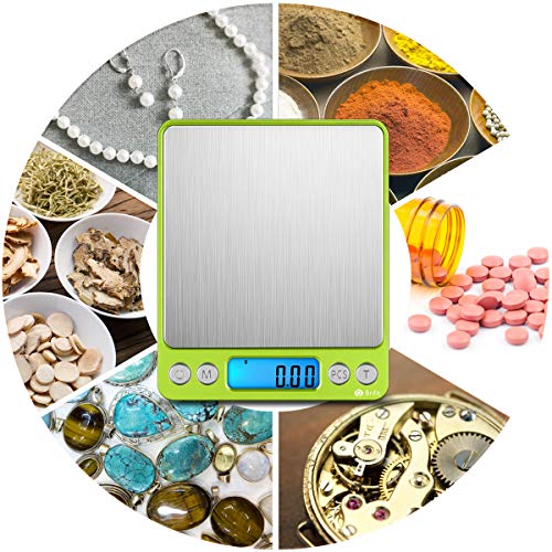 Image of AMIR Digital Kitchen Scale, 500g-0.01g Mini Pocket Jewelry Scale, Cooking Food Scale with Backlit LCD Display, 2 Trays, 6 Units, Auto Off, Tare, Stainless Steel (Battery Included)