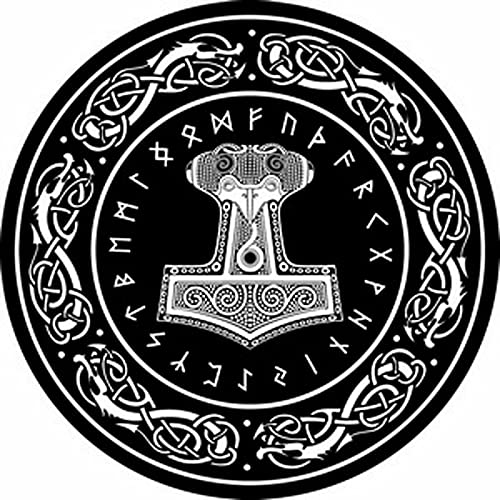 Thors Hammer Teppich ø 90cm Rundteppich XL Thor Valhalla Fussmatte Wikinger Walhalla Runen Logo...