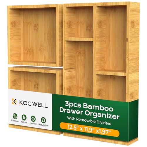 KOCWELL Bamboo Desk Drawer Organizer with Removable...