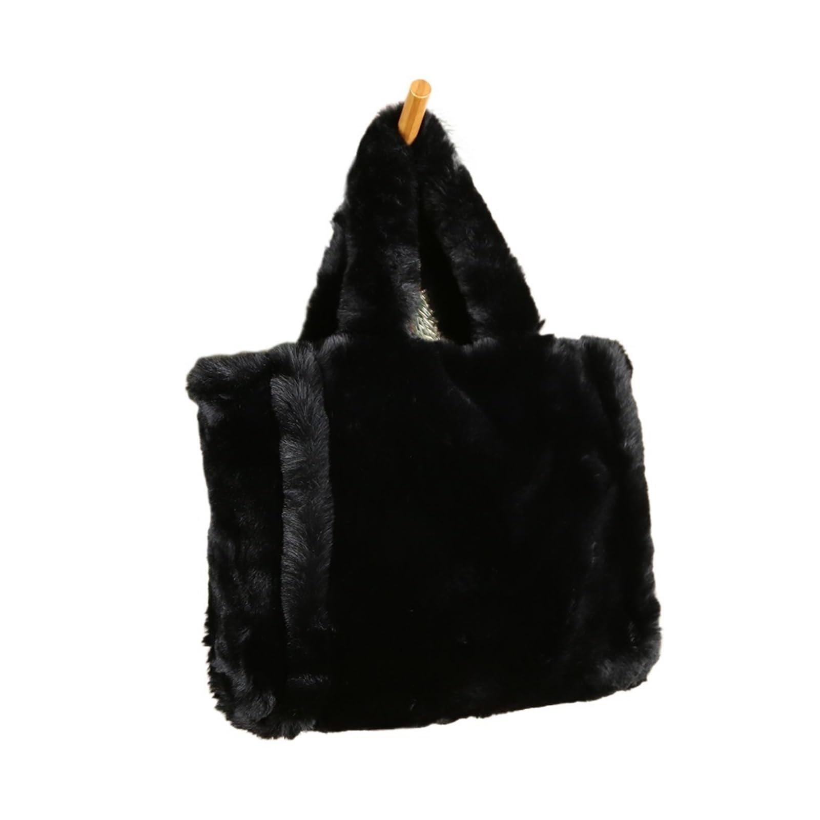 Mtksfdc Women's Black Fluffy Bag Plush Tote Bag For Autumn Winter Furry Handbags Solid Color Chic Fuzzy Shopping Soft Fashion Shoulder Bag(,L)