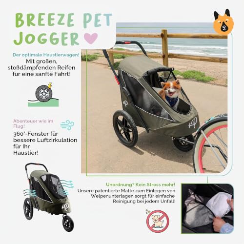 Petique Breeze Große Hundebuggy Hundewagen wandelbar Fahrradanhänger für Hunde mit Luftreifen, Schwarz, 1 Stück (1er Pack)