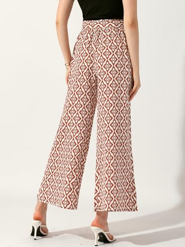 Allegra K Women's Printed Elastic Tie Waist Summer Boho Wide Leg Long Pant4