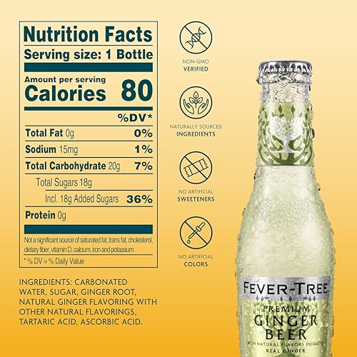 Image of Fever-Tree Ginger Beer - Premium Mixer for Cocktails and Mocktails, 6.8 fl oz Bottles, Pack of 24 - Naturally Sourced, Non-GMO