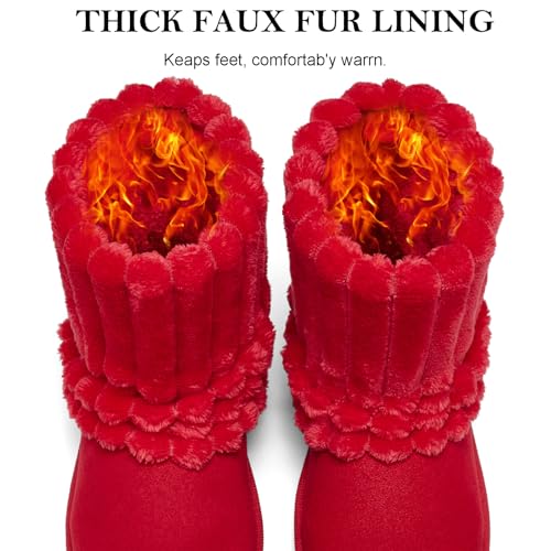 Lurnyet Women's Platform Suede Ankle Snow Boots Winter Warm Fuzzy and Plush Fur Lined Anti-Slip Short Pull On Cuff Red Boots by Lurnyet - Used condition - Image 4