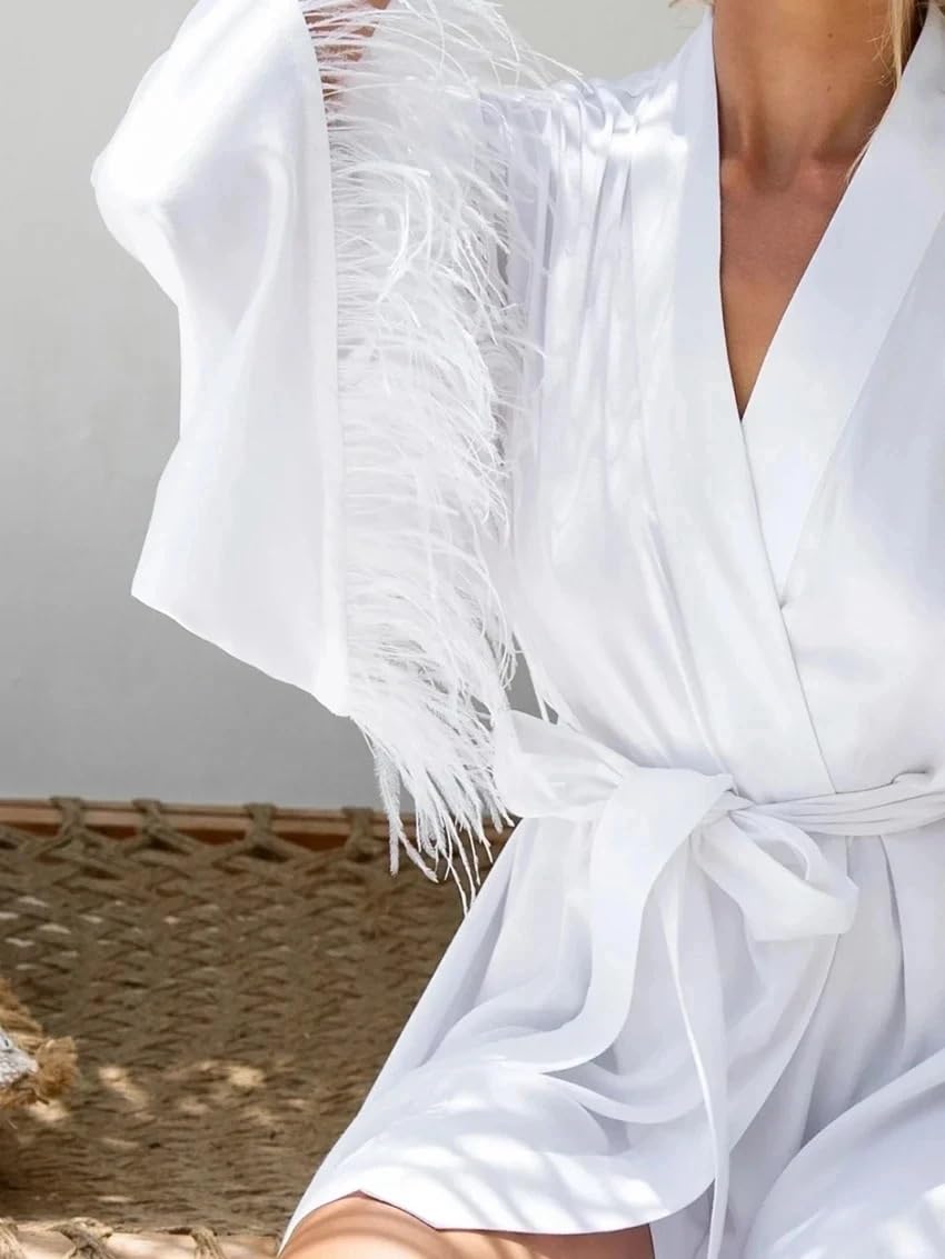 Robe de chambre en satin pour femme, Peignoir Femme Satin Blanc S/M/L