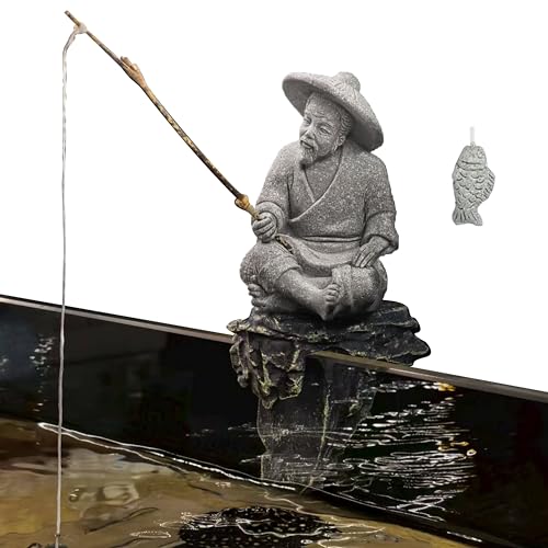 LIYAOLI Mini Fisherman Statue for Aquarium Decor - Sandstone Japanese Fishing Figurine, Fish Tank Ornament, Zen Garden Sculpture & Home Decoration