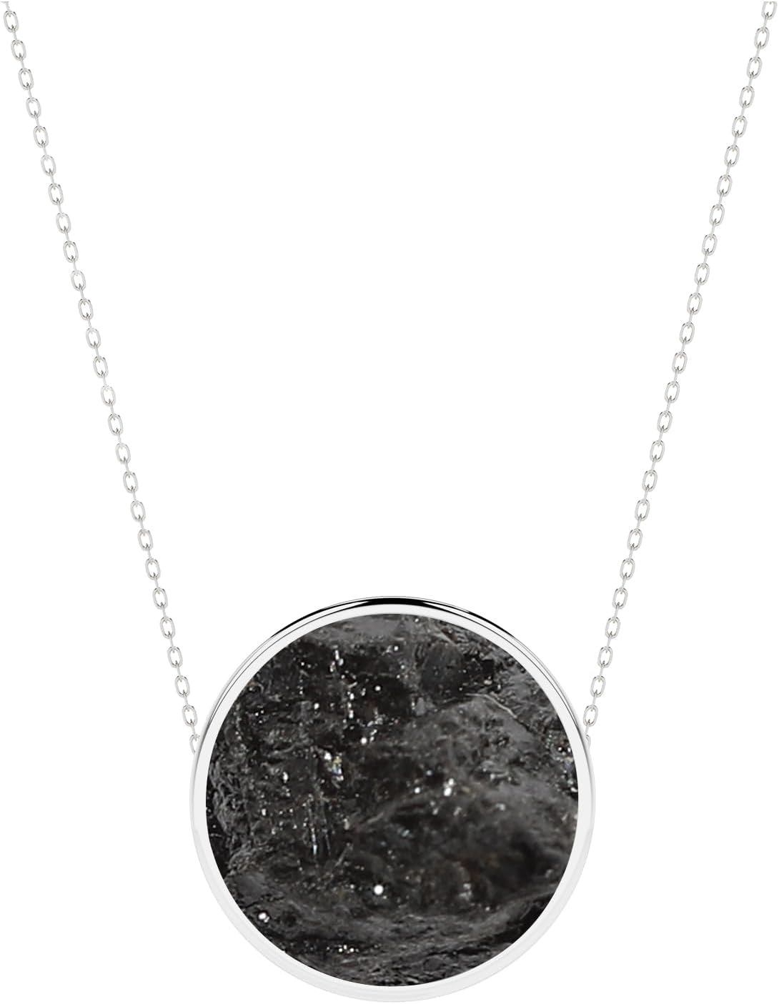 Natural Shungite Slider Pendant Necklace for Women in Sterling Silver, Gemstone Jewelry Gifts for Her Birthday, Christmas, Anniversary, Graduation