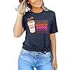 Dunkie-Junkie-Coffee-T-Shirt-Women-Funny-Letter-Print-Casual-Short-Sleeve-Tee-Tops Coffee Shirts for Women Cute Coffee Lover Graphic T-Shirt Funny Letter Print Casual Short Sleeve Tee Tops(Medium,Blue)