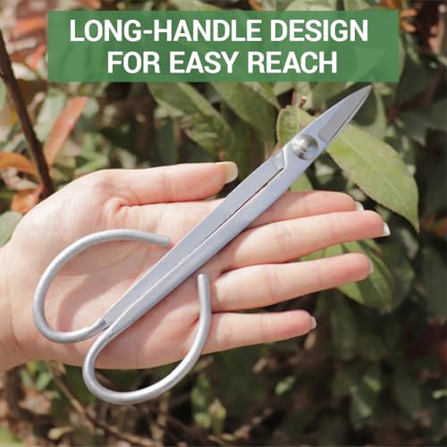 Image of HASTHIP 7.5'' Garden Snip Long-Handle Narrow Scissors, Manganese Steel Gardening Pruning Shears for Flowers, Herbs, and Plants