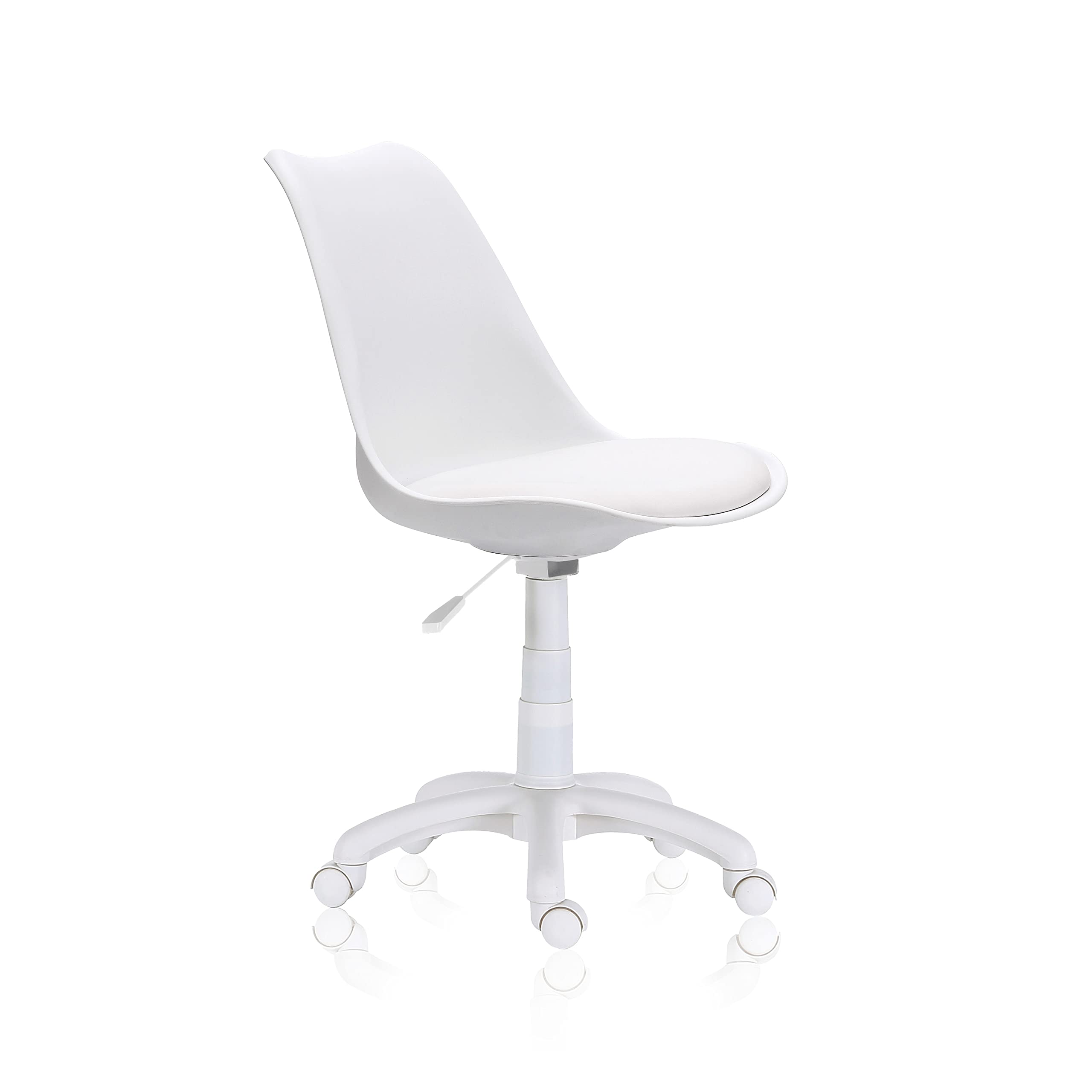 Lina Silla Giratoria para Estudio, Escritorio o Dormitorio, Acabado en Blanco, Medidas: 60 cm (Ancho) x 60 cm (Largo) x 79-89 cm (Alto)