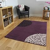The Rug House Großer, moderner Teppich, Violett/Schwarz/Cremefarben, Uni, Shiraz