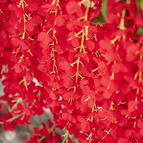 Image of Artificial Hanging Wisteria Flower Vine, Pack of 6, Red