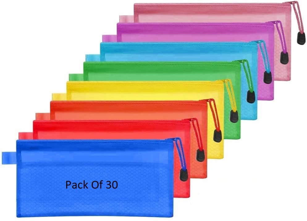 Shining Zon 30 Pieces Transparent Pouch A6 Size Heavy Duty Plastic Reinforced with Threads - Mesh Bag with Zipper for Organize Supplies (Colour May Vary, 24cm X 10cm)(A6)-image-13