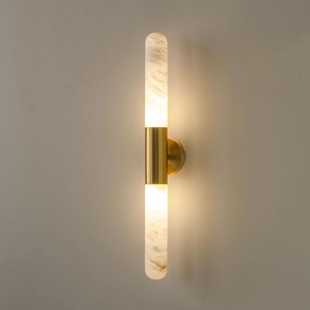 KXKLGWHN 25.6in Natural Marble Wall Light, LED Warm Light Alabaster Wall Lamp, Medieval Minimalist Style Wall Sconce, Living Room Corridor Stairs Decorative Lighting Fixtures