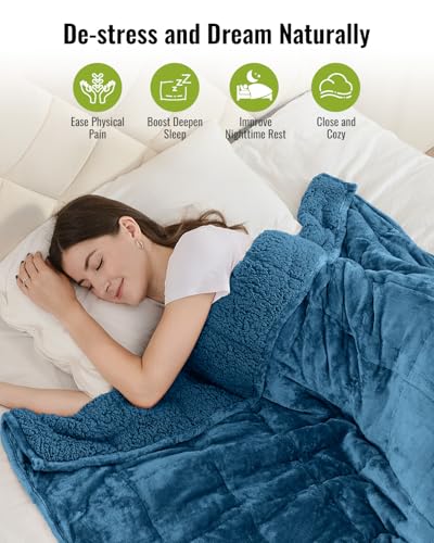 Uttermara Sherpa Fleece Weighted Blanket 15 lbs for Adults, Unicolor Ultra-Soft Fleece and Sherpa, Dual Sided Cozy Plush Blanket for Sofa Bed, 60 x 80 inches, Slate Blue